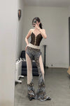 RUI fish scale stitching mesh flared pants RSS23KN06 nightfall black and gray gradient